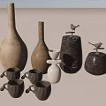 Elegant Ceramic Vessels Featuring Various Shaped Vases Decorative Mugs And Small Bird Ornaments