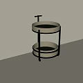 Round Two Tier Coffee Table With Metal Frame And Green Trays On Wheels