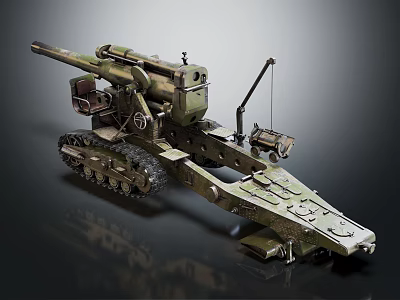 Military Artillery Weapon System With Long Barrel Tracked Carriage And Gun Mount 3d model