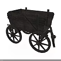 Ancient Wooden Cart with Large Spoked Wheels and Open Cargo Structure