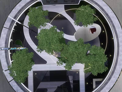 Modern Circular Garden Landscape With Green Trees Winding Paths And Geometric Patterns 3d model