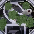Modern Circular Garden Landscape With Green Trees Winding Paths And Geometric Patterns 3d model
