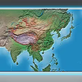 Commercial 3D Relief Map Display With Asia Region Terrain Details And LED Lighting Base