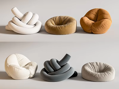 Modern Comfortable Bean Bag Chairs With Knotted Round Design In White Brown Gray Beige 3d model