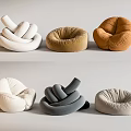 Modern Comfortable Bean Bag Chairs With Knotted Round Design In White Brown Gray Beige