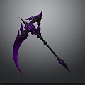 Fantasy Scythe Weapon With Purple And Black Ornate Curved Blade And Intricate Decorative Details