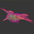 Vibrant Green And Orange Hummingbird With Spread Wings In Flight On Dark Background