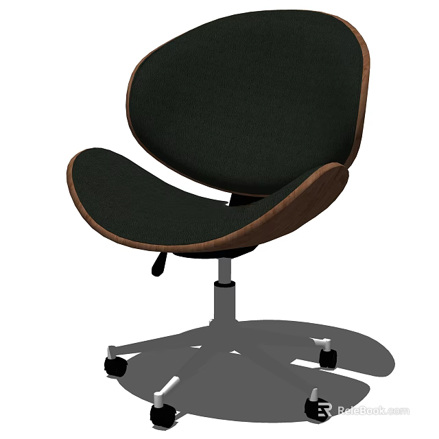 Modern Office Chair With Dark Fabric Seat Wooden Accents And Rolling Base 3d model 