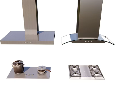 Modern Kitchen Appliances With Stainless Steel Range Hoods And Gas Stoves 3d model