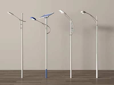Modern Outdoor Lights With Solar Panels And White Poles In Different Styles 3d model
