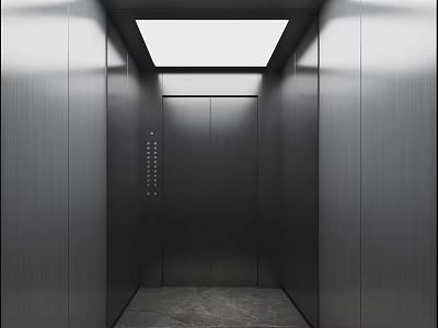 Modern Elevator Lobby Interior With Stainless Steel Walls Ceiling Light And Stone Floor 3d model