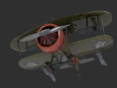 Vintage Biplane Fighter With Green Red Color Scheme And Star Insignia 3d model