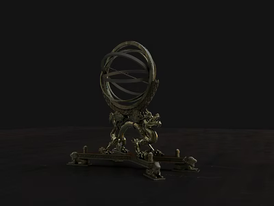 Intricate Vintage Bronze Decorative Ornament Set With Dragon Base And Circular Ring Structure 3d model