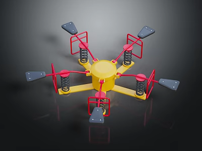 Multi functional Fitness Equipment With Yellow Center Red Frames Gray Pedals And Springs 3d model