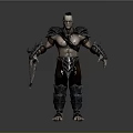 Muscular Bald Warrior With Armored Shoulders Arm Guards And Leather Pants Holding Sword