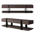 Modern Dark Wood TV Stand With Metal Support Legs And Storage Design