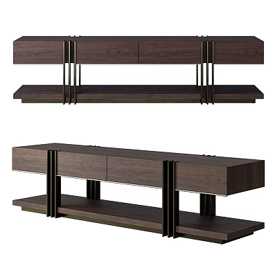 Modern Dark Wood TV Stand With Metal Support Legs And Storage Design 3d model