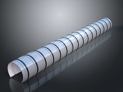 Cylindrical Striped Pipe With Black Rings On Smooth Reflective Surface 3d model