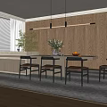Modern Restaurant Interior With Wooden Walls Dining Table Chairs Pendant Lights And Plants
