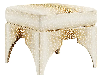 Beige Leather Ottoman With Gold Speckled Pattern And Curved Decorative Legs 3d model