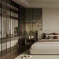 Modern Bedroom Interior With King Size Bed Wooden Nightstands Soft Carpet And Large Window