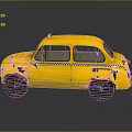 Vintage Yellow Taxi With Black And Yellow Stripes On Body And Roof Light