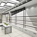 Modern Open Store Interior Design With White And Black Shelves Display Cabinets And Lighting