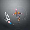 White Robot and Pink Haired Character Floating With Stars and Circles