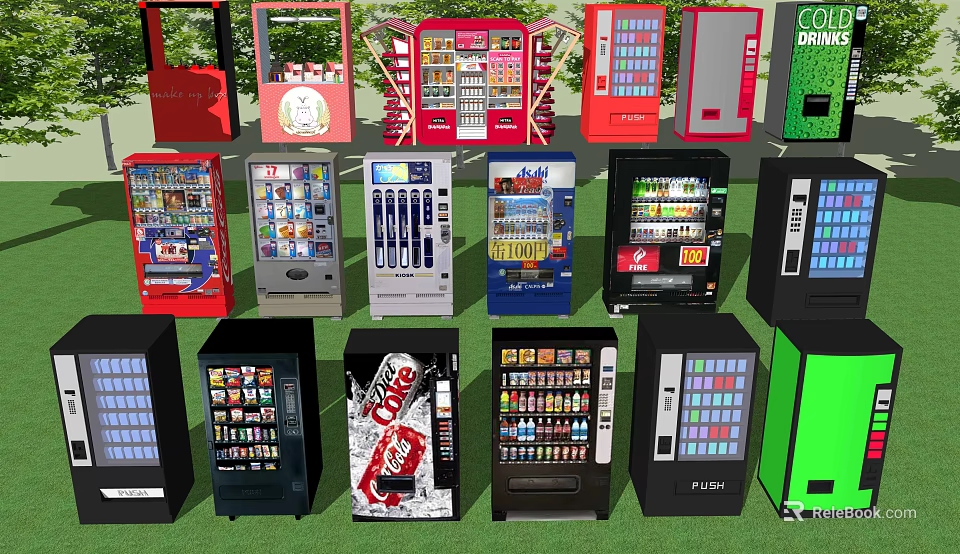 Public Facilities Various Colorful Vending Machines For Snacks And Drinks 3d model 
