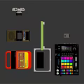 Electronic Devices Collection Including Retro Camera Handheld Gaming Device Monitor Router And Colorful Control Console