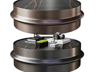 Double Layer Coffee Table With Marble Top And Metal Base 3d model