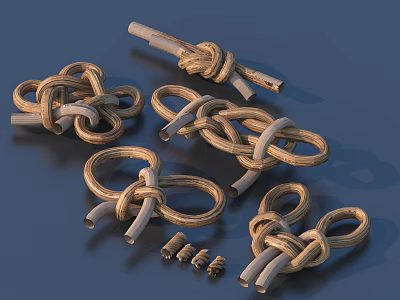 Handmade Rope Knots With Wooden Sticks And Small Screws As Decorative Household Items 3d model