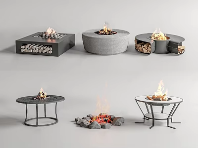 Outdoor Garden Decor With Various Shaped Fire Pits Metal Stone Materials And Burning Flames 3d model