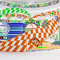 Vibrant Photo Check-in Spot With Colorful Striped Arch And Interactive Decorative Structures