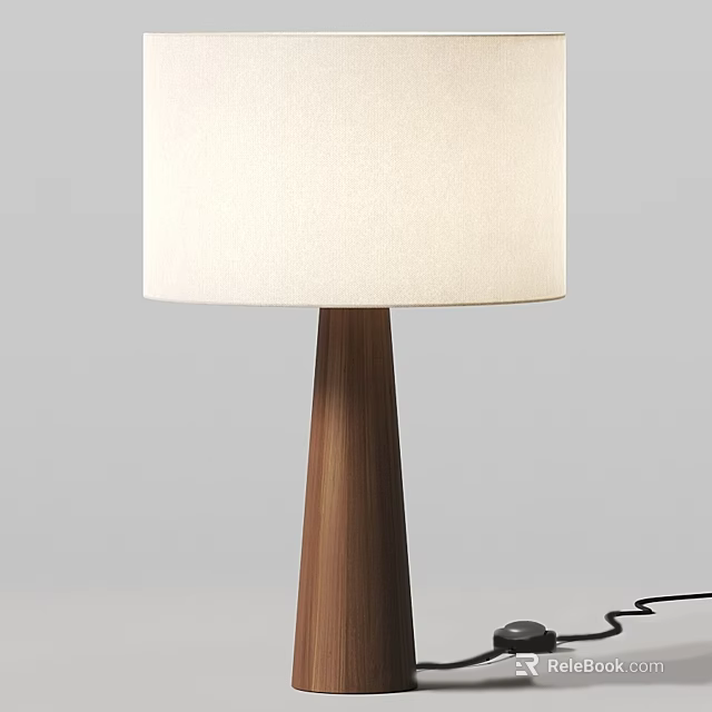 Minimalist Table Lamp with White Fabric Shade and Wooden Base for Home Decor 3d model 