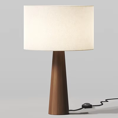 Minimalist Table Lamp with White Fabric Shade and Wooden Base for Home Decor 3d model