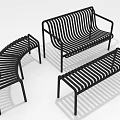Sleek Black Metal Slatted Furniture Set With Armless Sofa Curved And Rectangular Benches