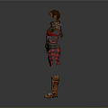 Woman In Red Plaid Dress With Fur Collar And Leather Armor