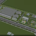 Aerial View Planning of Modern Industrial Zone with Buildings Green Areas and Water Features