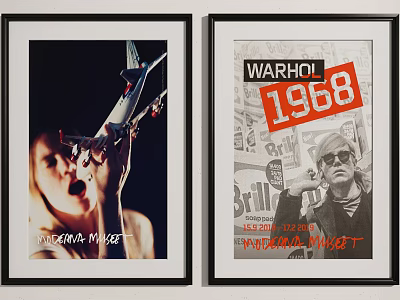 Framed Museum Posters Featuring Warhol 1968 Art And Airplane Model Design 3d model