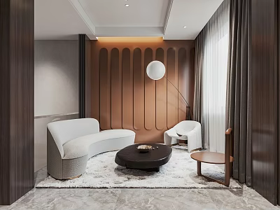 Modern Elegant Office Lounge Area With Brown Wall White Sofa Round Rug And Floor Lamp 3d model
