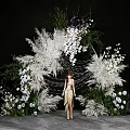Elegant Floral Arch Decoration With White Purple Flowers And Feather Ornaments