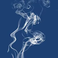 Whimsical Garden Ornaments With White Cloud Smoke And Decorative Line Patterns On Blue Background