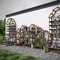 Outdoor Wooden Flower Stand With Multiple Plants Pots And Different Sizes