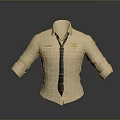 Beige Casual Shirt With Epaulets Chest Pockets Black Tie And Left Chest Badge