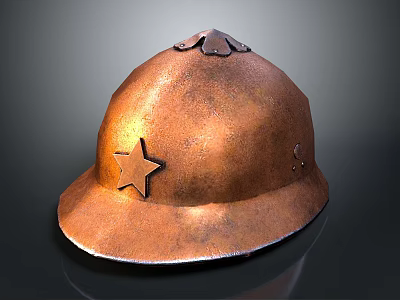 Vintage Copper Helmet With Star Emblem And Ornate Decorative Details 3d model
