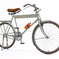 Vintage Bicycle With Brown Leather Seat Orange Water Bottle And Spoked Wheels On Beige Frame