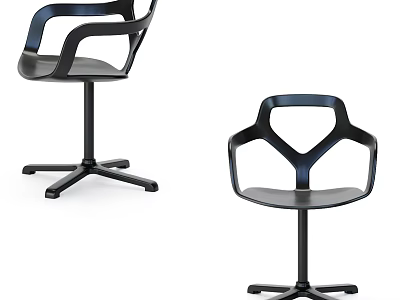 Modern Black Bar Stools With Curved Armrests And Swivel Five-Pointed Base Design 3d model
