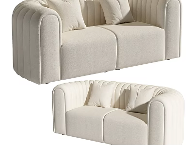 Modern Two Seater Sofa With Soft Beige Fabric And Comfortable Cushions 3d model