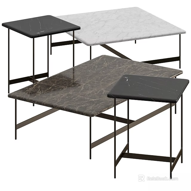 Modern Stylish Functional Tables With Marble Tabletop And Black Metal Frame Design 3d model 
